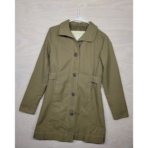 Eddie Bauer Women's SZ XS Utility Jacket Button Front Pockets Green Mini Trench